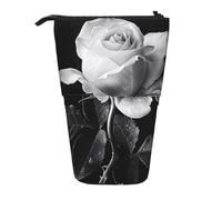 MKNAZ Monochrome Rose Printed Telescopic Pencil Case Stand Up Pen Bag, Cute Pencil Organizer Portable Pencil Bag Suitable for School Office