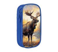 MKNAZ Moose Deer Printed Pencil Case Pen Bag Double-Layer Pen Pouch Organizer for Student Artists School Office College, Blue