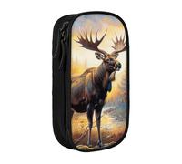 MKNAZ Moose Deer Printed Pencil Case Pen Bag Double-Layer Pen Pouch Organizer for Student Artists School Office College, Black