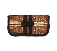 MKNAZ New York Manhattan Bridge Night Printed Canvas Pencil Case Large Capacity Pen Pouch Stationery Organiser, Makeup Cosmetic Bag for School Office Travel, Student Gifts