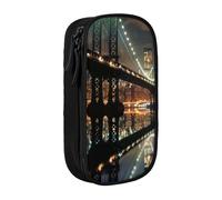 MKNAZ New York Manhattan Bridge Night Printed Pencil Case Pen Bag Double-Layer Pen Pouch Organizer for Student Artists School Office College, Black