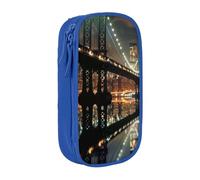 MKNAZ New York Manhattan Bridge Night Printed Pencil Case Pen Bag Double-Layer Pen Pouch Organizer for Student Artists School Office College, Blue