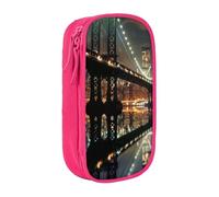 MKNAZ New York Manhattan Bridge Night Printed Pencil Case Pen Bag Double-Layer Pen Pouch Organizer for Student Artists School Office College, Pink