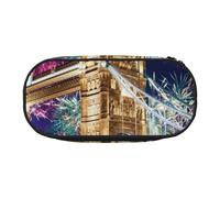 MKNAZ Night London Tower Bridge Printed Pencil Case & Makeup Pouch Oxford Fabric Stationery Pouch Unisex Pencil Box for School/Office/Travel