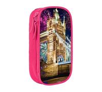 MKNAZ Night London Tower Bridge Printed Pencil Case Pen Bag Double-Layer Pen Pouch Organizer for Student Artists School Office College, Pink