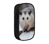 MKNAZ Opossum in Snow Printed Pencil Case Pen Bag Double-Layer Pen Pouch Organizer for Student Artists School Office College, Black