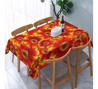 MKNAZ Orange Sunflower Printed Rectangle Fabric Tablecloth 183x137 Cm | Decorative Table Cloth For Kitchen Dinning Parties Weddings Picnic, LIY14H291