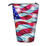 MKNAZ Patriotic 4th of July American Flag Printed Telescopic Pencil Case Stand Up Pen Bag, Cute Pencil Organizer Portable Pencil Bag Suitable for School Office