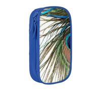 MKNAZ Peacock Feather Printed Pencil Case Pen Bag Double-Layer Pen Pouch Organizer for Student Artists School Office College, Blue