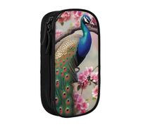 MKNAZ Peacock on Flower Tree Printed Pencil Case Pen Bag Double-Layer Pen Pouch Organizer for Student Artists School Office College, Black