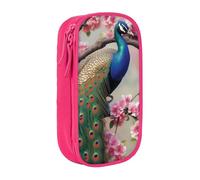 MKNAZ Peacock on Flower Tree Printed Pencil Case Pen Bag Double-Layer Pen Pouch Organizer for Student Artists School Office College, Pink