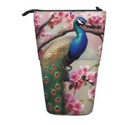 MKNAZ Peacock on Flower Tree Printed Telescopic Pencil Case Stand Up Pen Bag, Cute Pencil Organizer Portable Pencil Bag Suitable for School Office