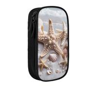 MKNAZ Pearls Sea Seashell Theme Printed Pencil Case Pen Bag Double-Layer Pen Pouch Organizer for Student Artists School Office College, Black