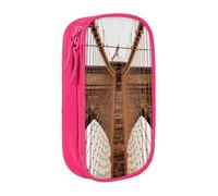 MKNAZ Photo of Brooklyn Bridge Printed Pencil Case Pen Bag Double-Layer Pen Pouch Organizer for Student Artists School Office College, Pink