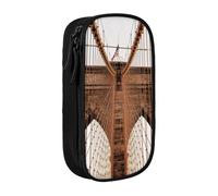 MKNAZ Photo of Brooklyn Bridge Printed Pencil Case Pen Bag Double-Layer Pen Pouch Organizer for Student Artists School Office College, Black