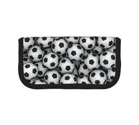 MKNAZ Pile of Footballs Printed Canvas Pencil Case Large Capacity Pen Pouch Stationery Organiser, Makeup Cosmetic Bag for School Office Travel, Student Gifts