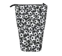 MKNAZ Pile of Footballs Printed Telescopic Pencil Case Stand Up Pen Bag, Cute Pencil Organizer Portable Pencil Bag Suitable for School Office