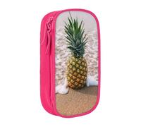 MKNAZ Pineapple on Beach Printed Pencil Case Pen Bag Double-Layer Pen Pouch Organizer for Student Artists School Office College, Pink