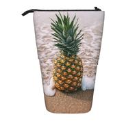 MKNAZ Pineapple on Beach Printed Telescopic Pencil Case Stand Up Pen Bag, Cute Pencil Organizer Portable Pencil Bag Suitable for School Office