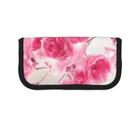 MKNAZ Pink Flowers Printed Canvas Pencil Case Large Capacity Pen Pouch Stationery Organiser, Makeup Cosmetic Bag for School Office Travel, Student Gifts