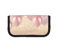 MKNAZ Pink Glitter Balloon Printed Canvas Pencil Case Large Capacity Pen Pouch Stationery Organiser, Makeup Cosmetic Bag for School Office Travel, Student Gifts