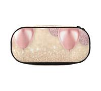 MKNAZ Pink Glitter Balloon Printed Pencil Case & Makeup Pouch Oxford Fabric Stationery Pouch Unisex Pencil Box for School/Office/Travel
