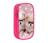MKNAZ Pomeranians Puppies and Point Printed Pencil Case Pen Bag Double-Layer Pen Pouch Organizer for Student Artists School Office College, Pink