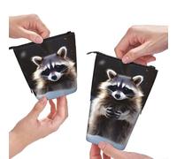 MKNAZ Raccoon Printed Telescopic Pencil Case Stand Up Pen Bag, Cute Pencil Organizer Portable Pencil Bag Suitable for School Office