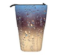 MKNAZ Rain Drops on Glass Printed Telescopic Pencil Case Stand Up Pen Bag, Cute Pencil Organizer Portable Pencil Bag Suitable for School Office