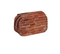 MKNAZ red Brick Wall Texture Prints Flip Pencil Case - Double-Layer Large Capacity Pen Organizer with Dual Zippers - for Students, Artists & Travelers