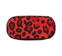 MKNAZ Red Leopard Pattern Printed Pencil Case & Makeup Pouch Oxford Fabric Stationery Pouch Unisex Pencil Box for School/Office/Travel