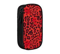 MKNAZ Red Leopard Pattern Printed Pencil Case Pen Bag Double-Layer Pen Pouch Organizer for Student Artists School Office College, Black