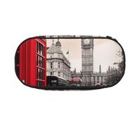 MKNAZ Red Phone Booth London Street Printed Pencil Case & Makeup Pouch Oxford Fabric Stationery Pouch Unisex Pencil Box for School/Office/Travel
