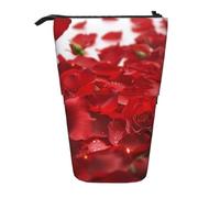 MKNAZ Red Rose Petals Printed Telescopic Pencil Case Stand Up Pen Bag, Cute Pencil Organizer Portable Pencil Bag Suitable for School Office