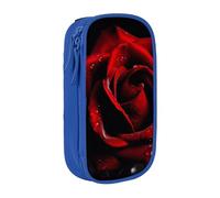 MKNAZ Red Rose Printed Pencil Case Pen Bag Double-Layer Pen Pouch Organizer for Student Artists School Office College, Blue