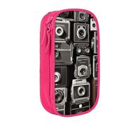 MKNAZ Retro Cool Camera Collection Printed Pencil Case Pen Bag Double-Layer Pen Pouch Organizer for Student Artists School Office College, Pink