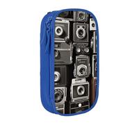 MKNAZ Retro Cool Camera Collection Printed Pencil Case Pen Bag Double-Layer Pen Pouch Organizer for Student Artists School Office College, Blue