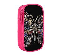 MKNAZ Rhinestone Butterfly Printed Pencil Case Pen Bag Double-Layer Pen Pouch Organizer for Student Artists School Office College, Pink