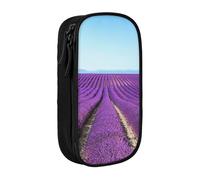 MKNAZ Romantic Lavender Printed Pencil Case Pen Bag Double-Layer Pen Pouch Organizer for Student Artists School Office College, Black