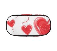 MKNAZ Romantic Red Heart Printed Pencil Case & Makeup Pouch Oxford Fabric Stationery Pouch Unisex Pencil Box for School/Office/Travel