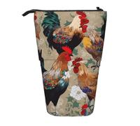 MKNAZ Rooster and Chicken Print Printed Telescopic Pencil Case Stand Up Pen Bag, Cute Pencil Organizer Portable Pencil Bag Suitable for School Office