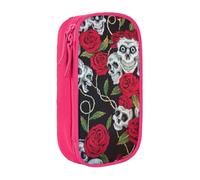 MKNAZ Rose Skull Eyes Printed Pencil Case Pen Bag Double-Layer Pen Pouch Organizer for Student Artists School Office College, Pink