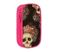 MKNAZ Rose Skull Printed Pencil Case Pen Bag Double-Layer Pen Pouch Organizer for Student Artists School Office College, Pink