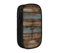 MKNAZ Rustic Old Barn Wood Printed Pencil Case Pen Bag Double-Layer Pen Pouch Organizer for Student Artists School Office College, Black