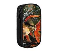 MKNAZ Safflower Flying Fish Printed Pencil Case Pen Bag Double-Layer Pen Pouch Organizer for Student Artists School Office College, Black