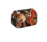 MKNAZ Safflower Flying Fish Prints Flip Pencil Case - Double-Layer Large Capacity Pen Organizer with Dual Zippers - for Students, Artists & Travelers