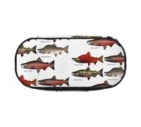 MKNAZ Salmon Printed Pencil Case & Makeup Pouch Oxford Fabric Stationery Pouch Unisex Pencil Box for School/Office/Travel