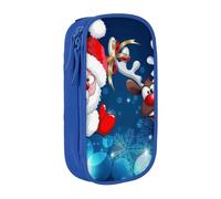 MKNAZ Santa Claus and Deer Elk Printed Pencil Case Pen Bag Double-Layer Pen Pouch Organizer for Student Artists School Office College, Blue