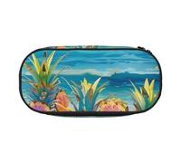 MKNAZ Sea Beach Pineapples Printed Pencil Case & Makeup Pouch Oxford Fabric Stationery Pouch Unisex Pencil Box for School/Office/Travel