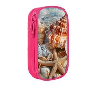 MKNAZ Seashell Landscape On The Beach Printed Pencil Case Pen Bag Double-Layer Pen Pouch Organizer for Student Artists School Office College, Pink